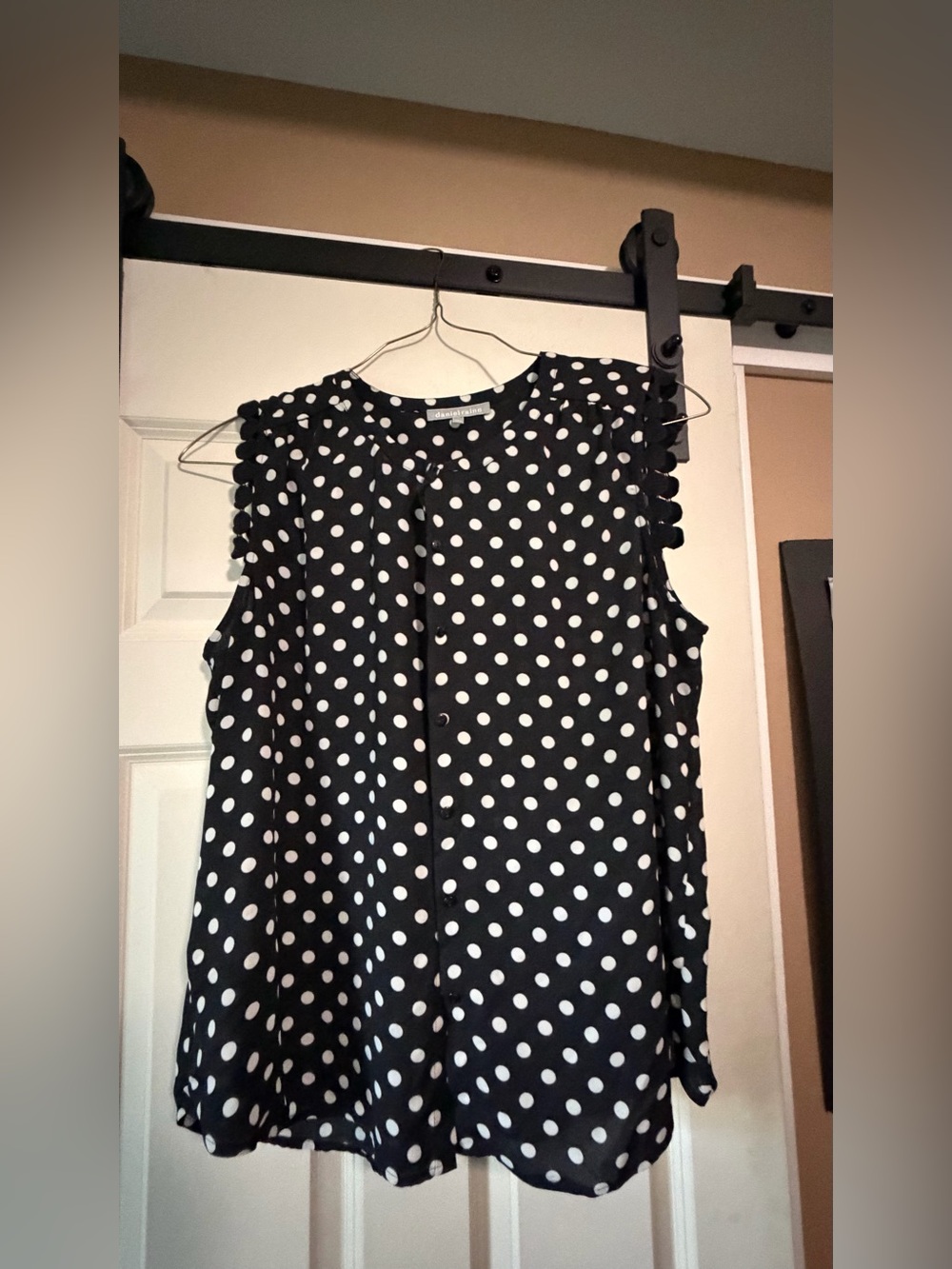 Daniel Rainn Black & White Polka Dot Sleeveless Blouse